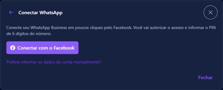 Passo de conexão do WhatsApp oficial pelo Facebook