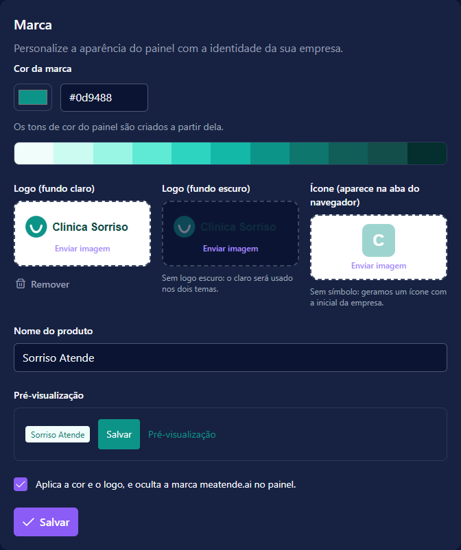 Cartão de marca com a cor, os logos e o nome do produto