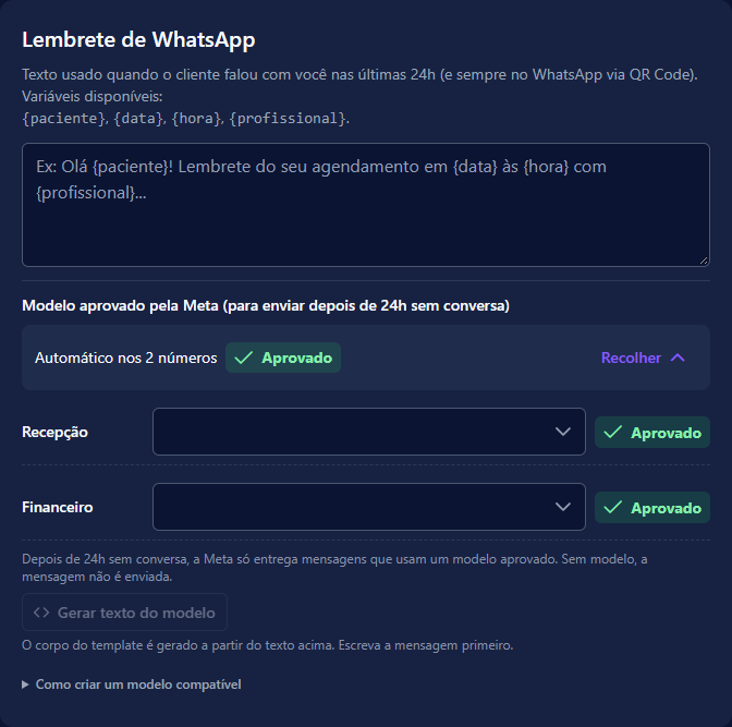 Cartão de mensagem automática com o seletor de modelo aprovado